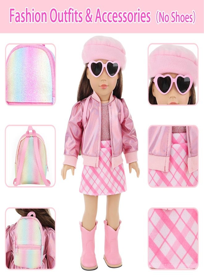 Ecore Fun 17 Pcs American 18 Inch Doll Accessories Cosmetic Set with Backpack & Outfits | Pretend Play Makeup Kit for 18" Dolls | Includes Lipstick, Eyeshadow, Brushes, Accessories & Stylish Clothes - Image 3